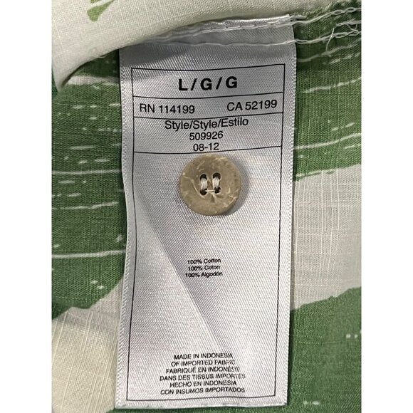 Quiksilver Size Large Mens Green White Abstract Hawaiian Aloha Button-Up Shirt - Picture 9 of 9